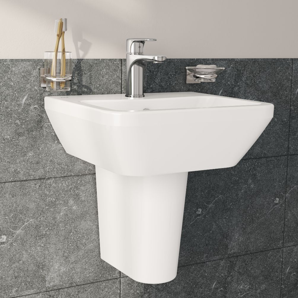 VitrA Integra Rectangular 450mm Semi Pedestal Basin Lifestyle 1